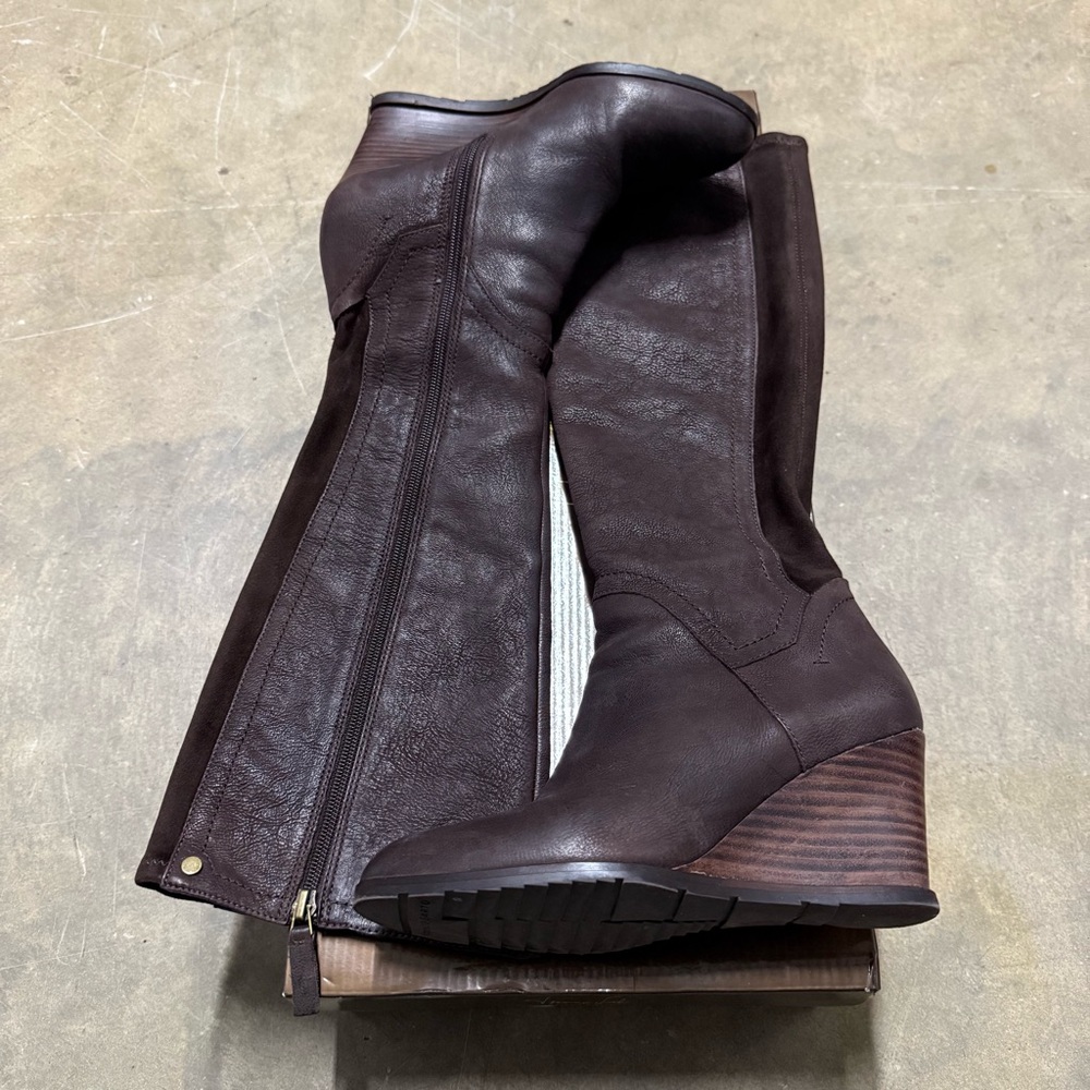 Franco Sarto Brown Leather Wedge Boots